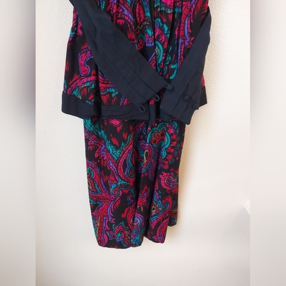 Vintage 80s Robbie Bee Peplum Pencil Dress with Cloth Rose Belt Size 8 - Picture 6 of 12